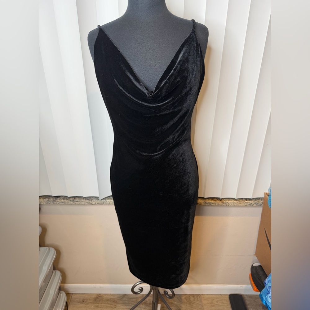 Lulus Jazzy Belle Black Velvet Velour Evening Cocktail Romantic Dress Size XL